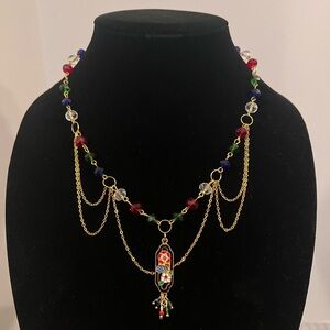 Elegant Multicolor Beaded Necklace with Gold Chains